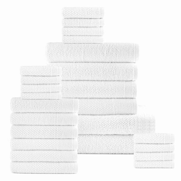 Dan River 24 Piece Popcorn Cotton Bath Towel Set - White 4925WH24PC